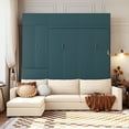 thumbnail image 4 of Harper & Bright Designs Queen Size Murphy Bed with Sofa and Cabinet, Wooden Queen Cabinet Bed Wall Bed with Shelves, Folding Wall Chest Bed for Guest Room Office, Green, 4 of 18