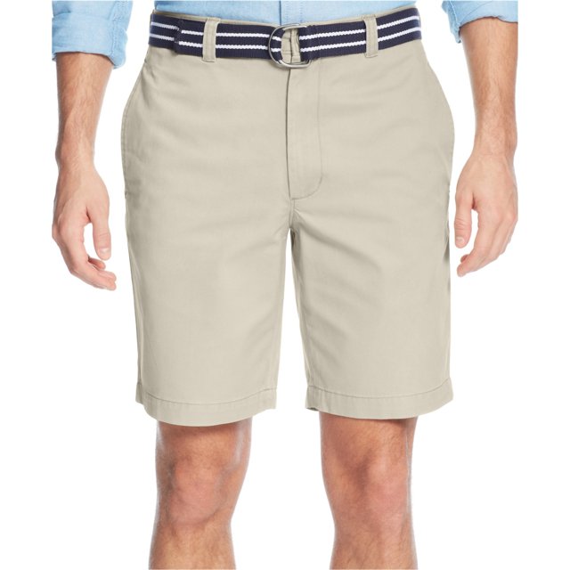 Pantalones cortos estilo chino informales con cinturón y parte delantera plana para hombre de Club Room, Beige, 36 Club Room chino