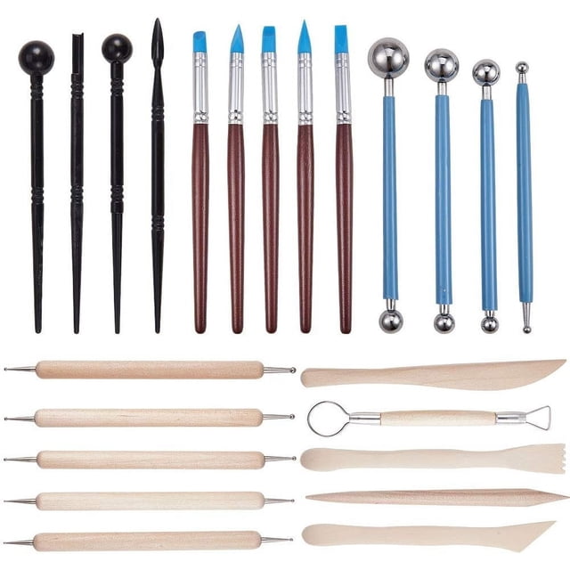 Juego de 23 piezas de herramientas de modelado y tallado de cerámica con punzones de bola: incluye moldeadores de arcilla para colores, herramientas de modelado y cuchillo de escultura de madera.