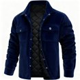 thumbnail image 2 of LTTVQM Quilted Mens Jacket with Corduroy Plus Size Collar Winter Thermal Thicken Retro Trucker Jacket Outdoor Work Shacket Windbreaker Navy 2XL, 2 of 4