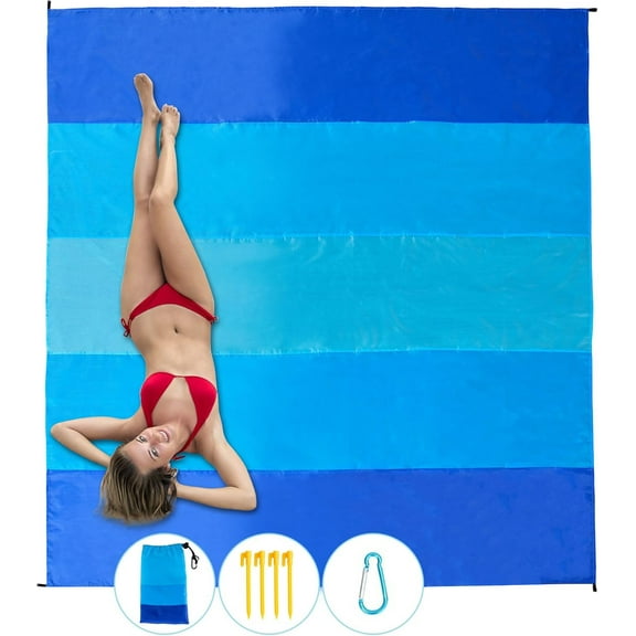 RUseeN Beach Blanket 79"*83", Sandproof Waterproof Extra Large Beach Mat Lightweight Compact Quick Drying with 4 Stakes for 2-8 Adults for Camping Picnic Travel Hiking