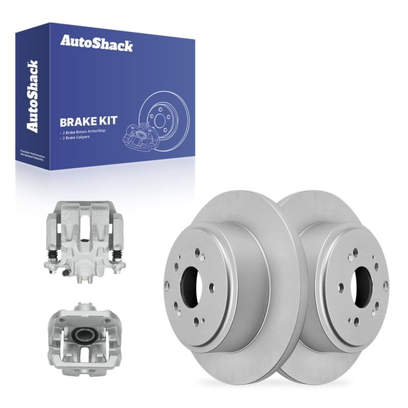AutoShack Rear Solid Coated Brake Rotors   Calipers 4-PC Brake Kit Replacement for 2006-2014 Honda Ridgeline ArmorStop 13.13" (333.6 mm)