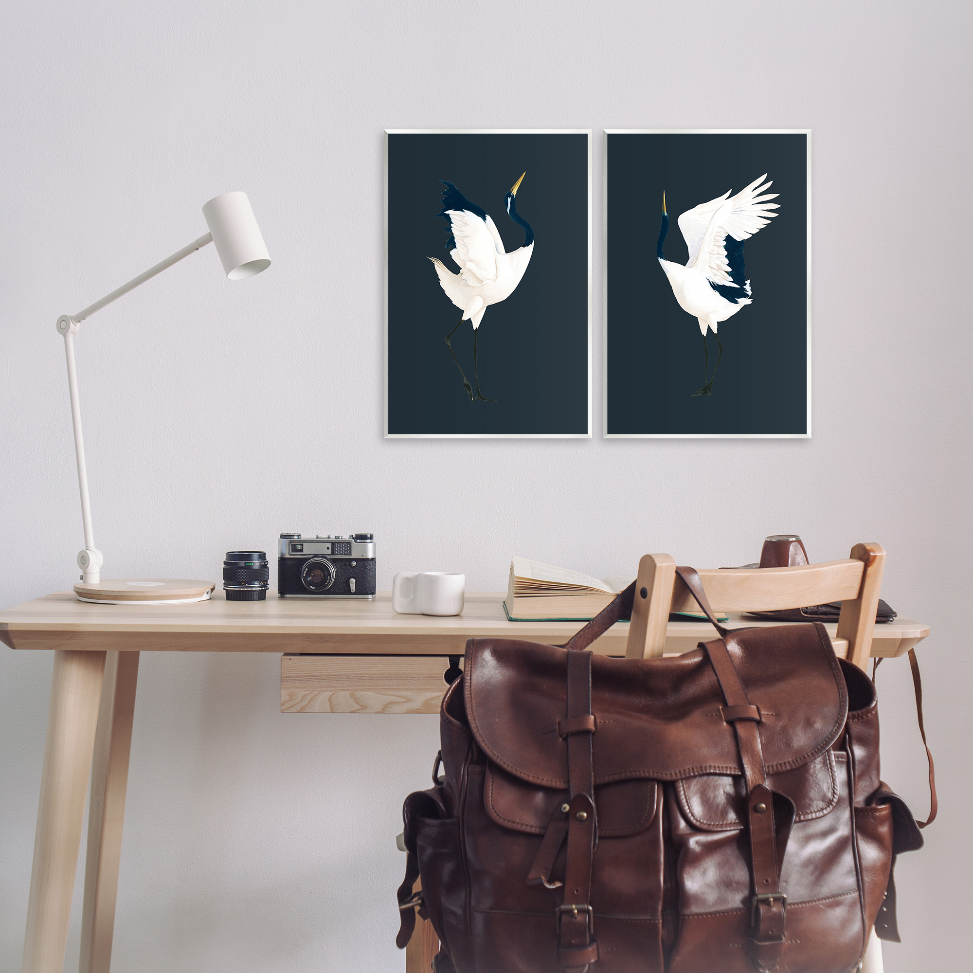Stupell Industries Traditional Cranes Dance Animals & Insects Painting Unframed Art Print Wall Art, 13 x 19, Set of 2