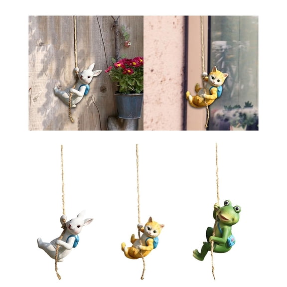 HaCpiu Swing Rabbit Garden Statue, Hanging Resin Bunny Ornament, Rabbit Figurine Decor for Outdoor Tree, Patio & Porch Decor