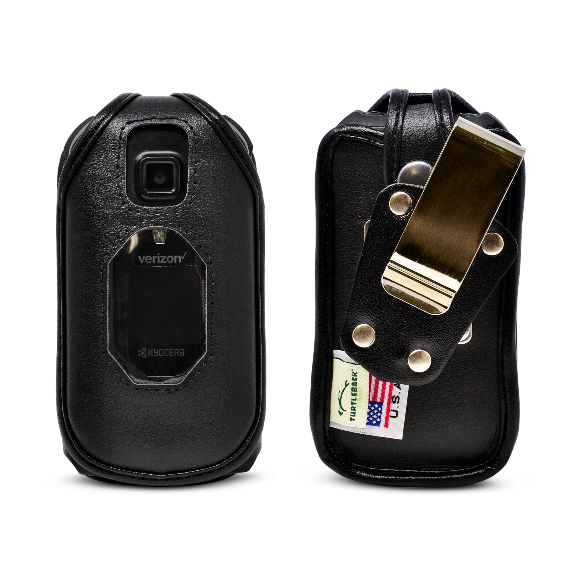 Kyocera DuraXV Extreme Black Leather Fitted Case Rotating Metal Belt