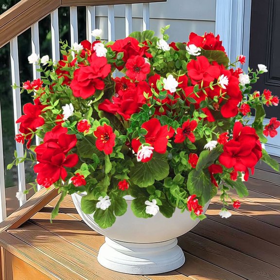 Scidweet Artificial Geraniums Flowers for Outdoors, 10 Bundles Mixed Fake Silk Flowers Plastic Flowers for Summer Indoors Table Garden Porch Decor