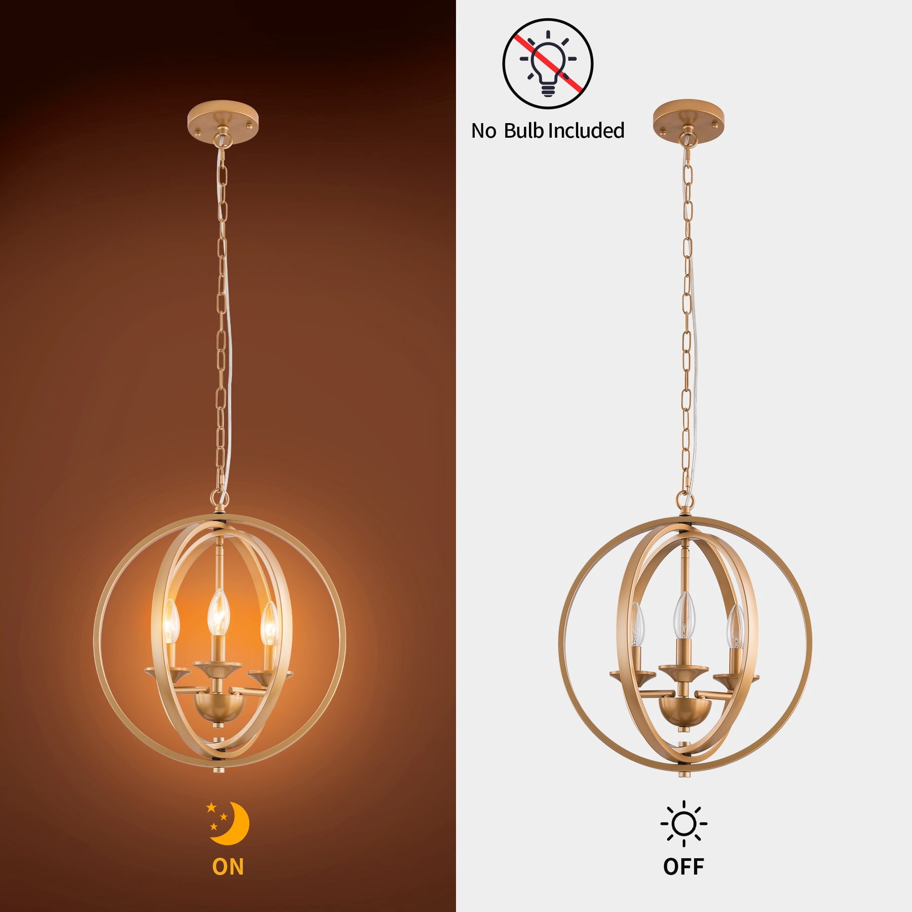 UHG 3-Light Orb Chandelier Modern, Globe Elegant Rustic Farmhouse Flush Mount Ceiling Light Fixture, Metal Pendant Lighting for Living&Dining Room Bedroom Hallway Kitchen Island Foyer
