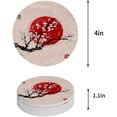 thumbnail image 1 of RYLABLUE Ensemble de 6 sous-Verres Ronds Style Encre Branches Fleurs et Soleil Rouge pour Boissons, sous-Verres en Céramique Absorbants avec Base en Liège pour Décoration de Table Basse de Cuisine Maison, 1 of 5