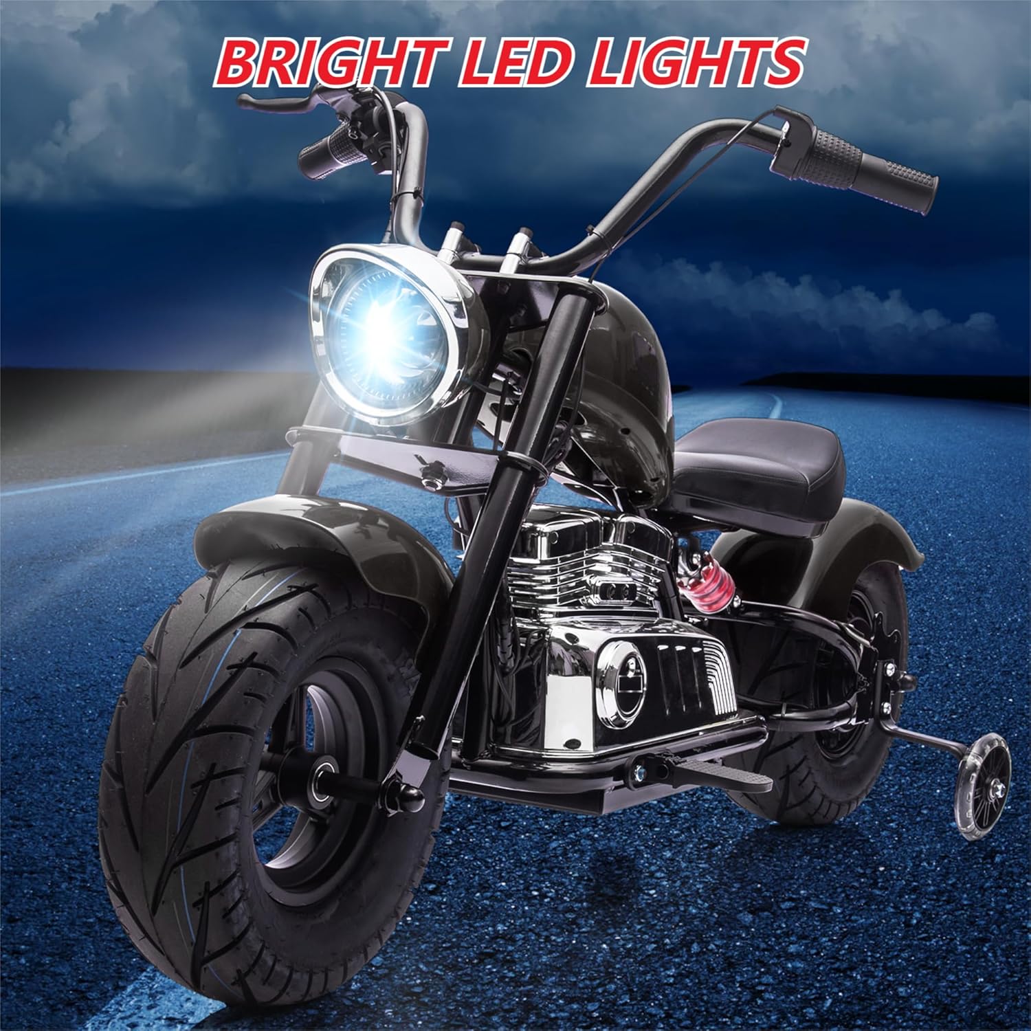 Rugerasy 36V 350W Ride On Off-Road Motorcycle,Electric Dirt Bike for Teens,Fast Speed 16.5mph with Music,Spring Suspension,Led Light,Black