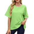 thumbnail image 2 of Stylish Olyvenn Womens Short Sleeve Tops Summer T Shirts Round Neck Causal Fashion Basic Tee for Womens Tops Raglan Sleeve Ribbed Blouse Green 16-18, 2 of 9