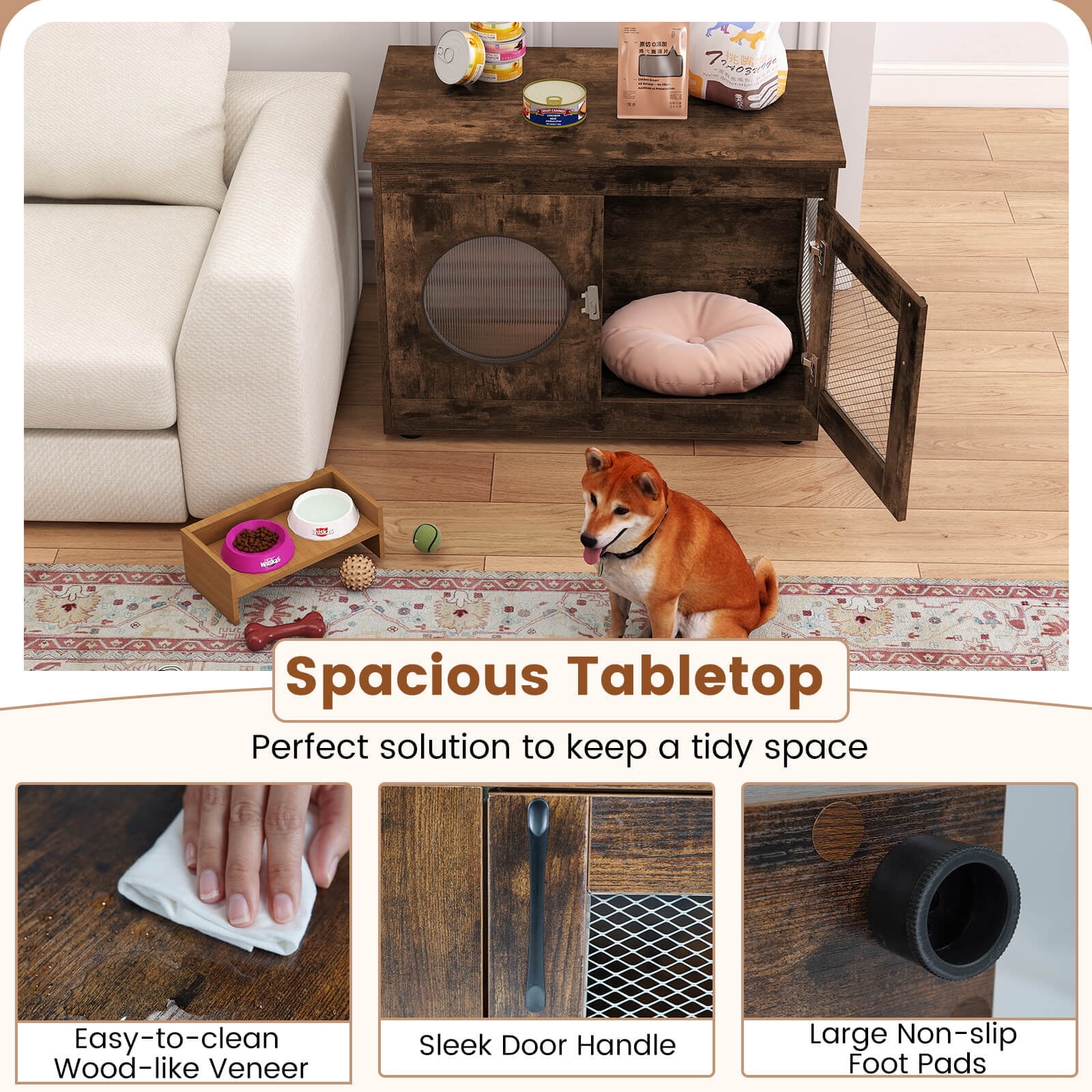 Costway Furniture Style Dog Crate for Small Medium Dogs Translucent Window Lockable Door