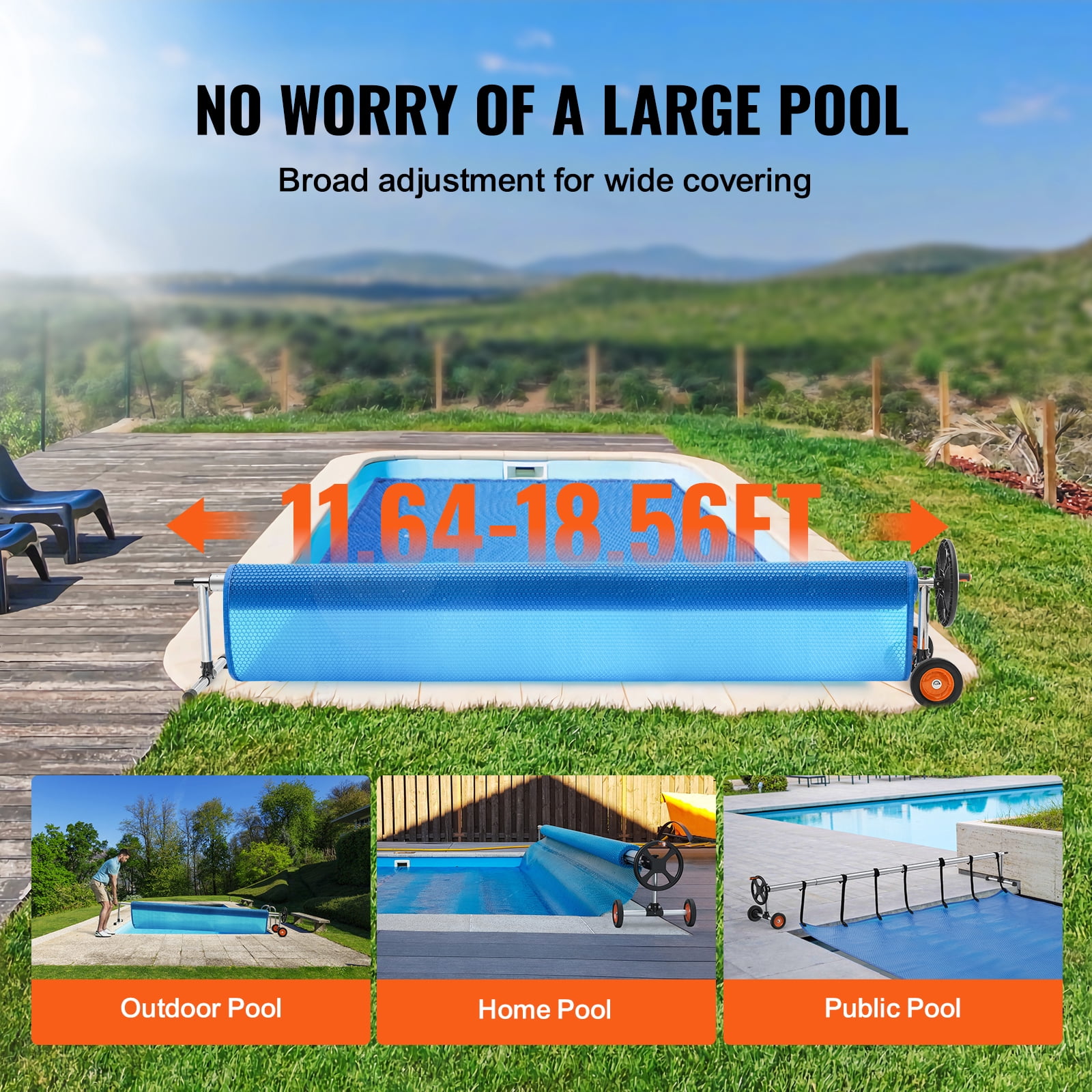 SKYSHALO Durable Pool Cover Reel In-Ground Pool with Sandbags Handle Cover, Aluminum, 18 ft