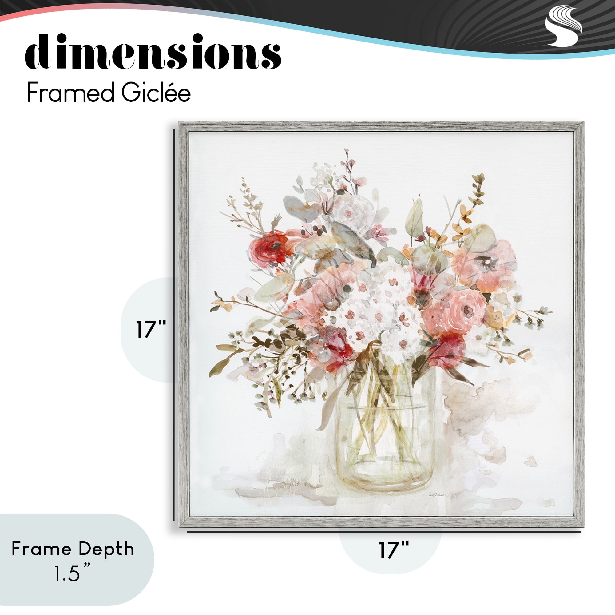 Stupell Industries Soft Blush Botanical Bouquet Gray Framed Giclee Art, design by Carol Robinson