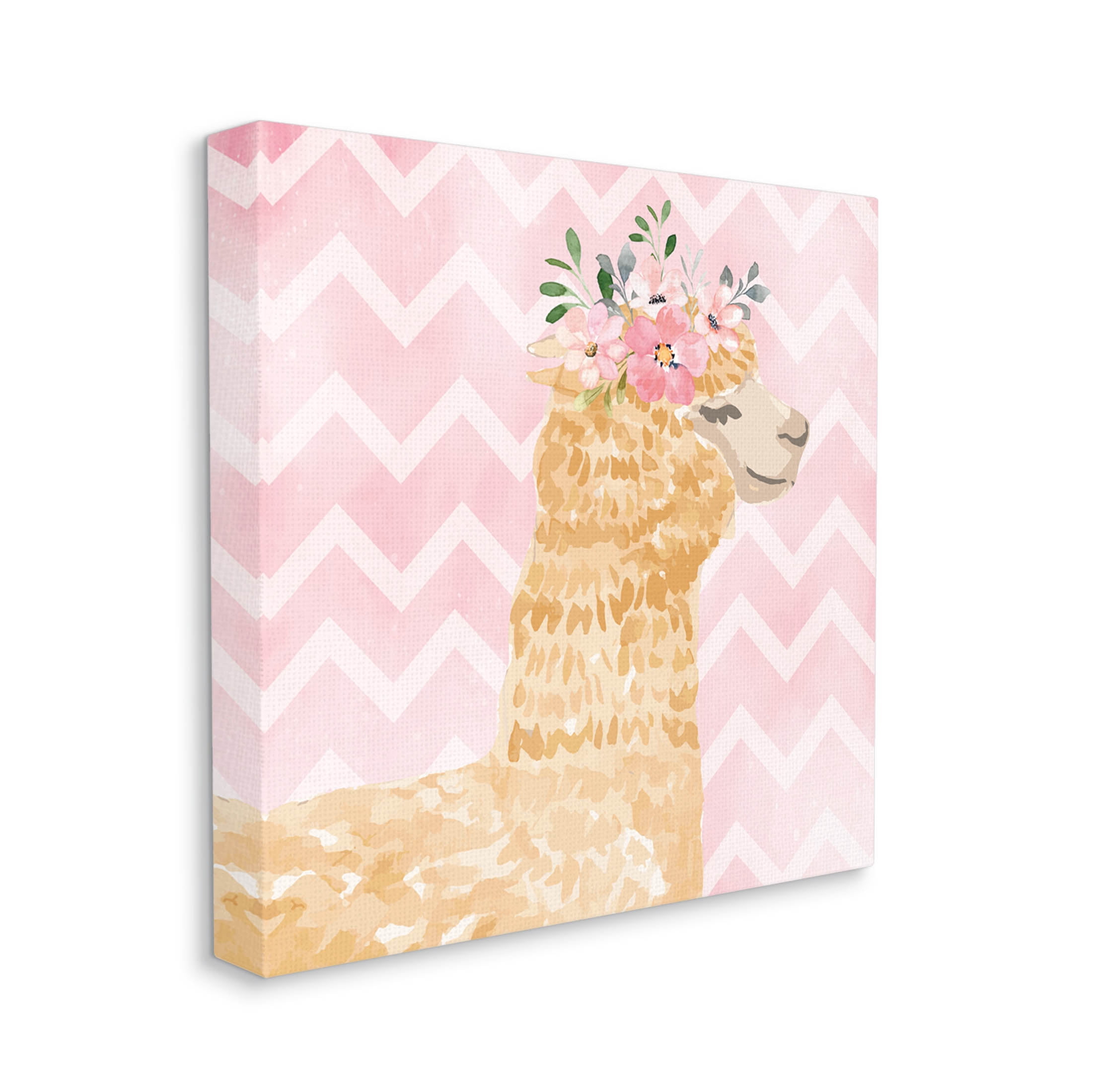 Stupell Industries Chevron Patterned Alpaca Blooms Graphic Art Gallery Wrapped Canvas Print Wall Art, Design by ND Art