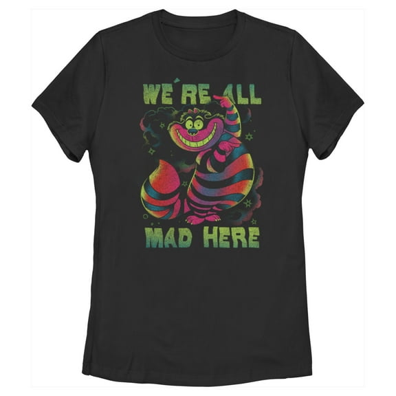 Women's Alice in Wonderland Rainbow Cheshire  Graphic Tee Black X Large
