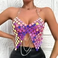 thumbnail image 4 of Mittory Women Sequin Skirt See Through Crop Top Halter Body Chain Strappy Bra Tanks Hollow Out Swimsuit Wrap Bikini, 4 of 8