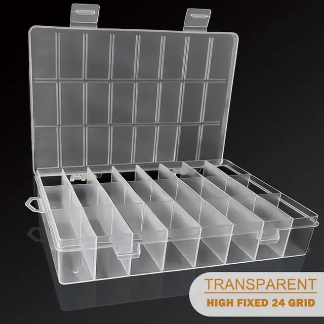 Typpkmm 24 Grids Compartment Plastic Storage Box Jewelry Earring Box Bead Screw Container