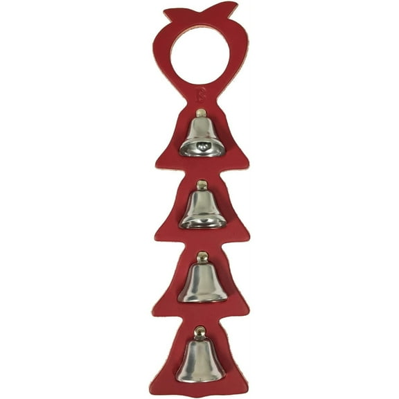 Silver Bells Red Christmas Tree Leather Sleigh Bell Door Hanger New Made in USA
