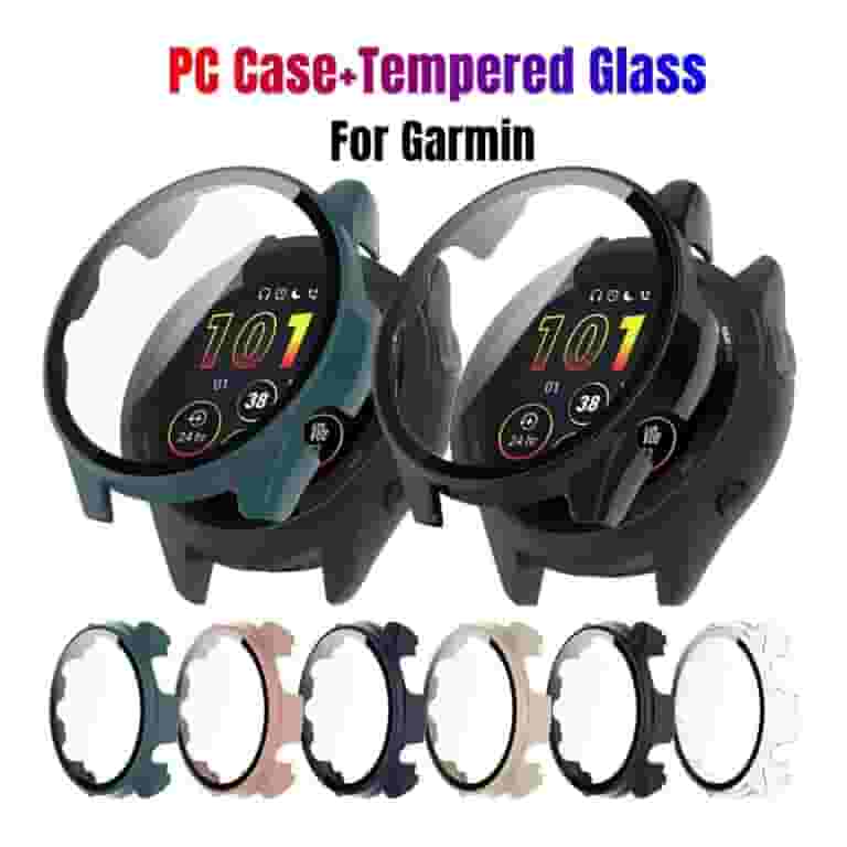 Full Protection Case + Screen Protector For Garmin Forerunner 255/255S – Tempered Glass & PC