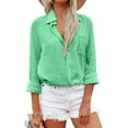 thumbnail image 2 of Jzuxvd Womens Button Down Shirts Gauze Cotton Dress Shirt Long Sleeve Oversized Solid Tunic Tops with Pockets Light Green S, 2 of 6