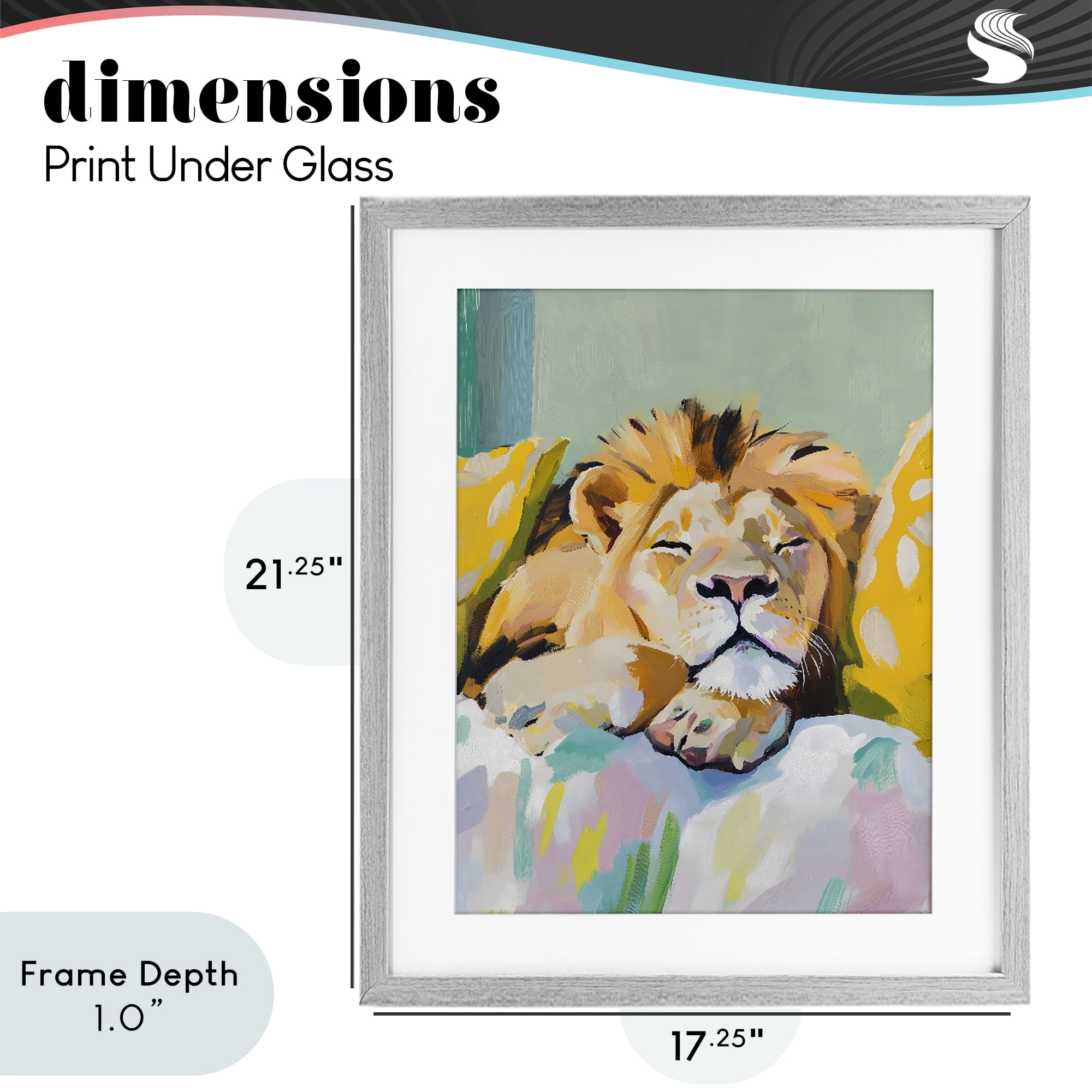 Stupell Industries Sleeping Lion on Pastel Pillows Gray Framed Print Under Glass, design by The Prints Vibe