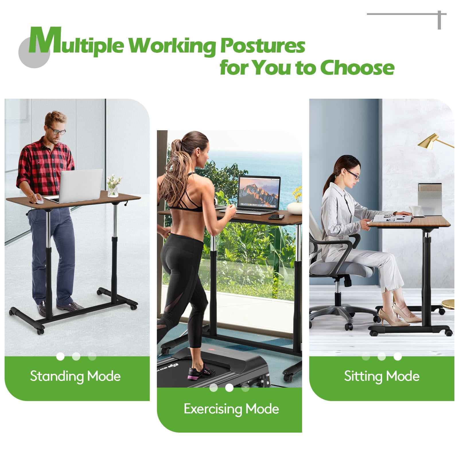 Giantex Mobile Height Adjustable Standing Desk, Compact Pneumatic Sit to Stand Computer Desk w/ Lockable Casters, Ergonomic Rolling Laptop Table for Home Office, Espresso