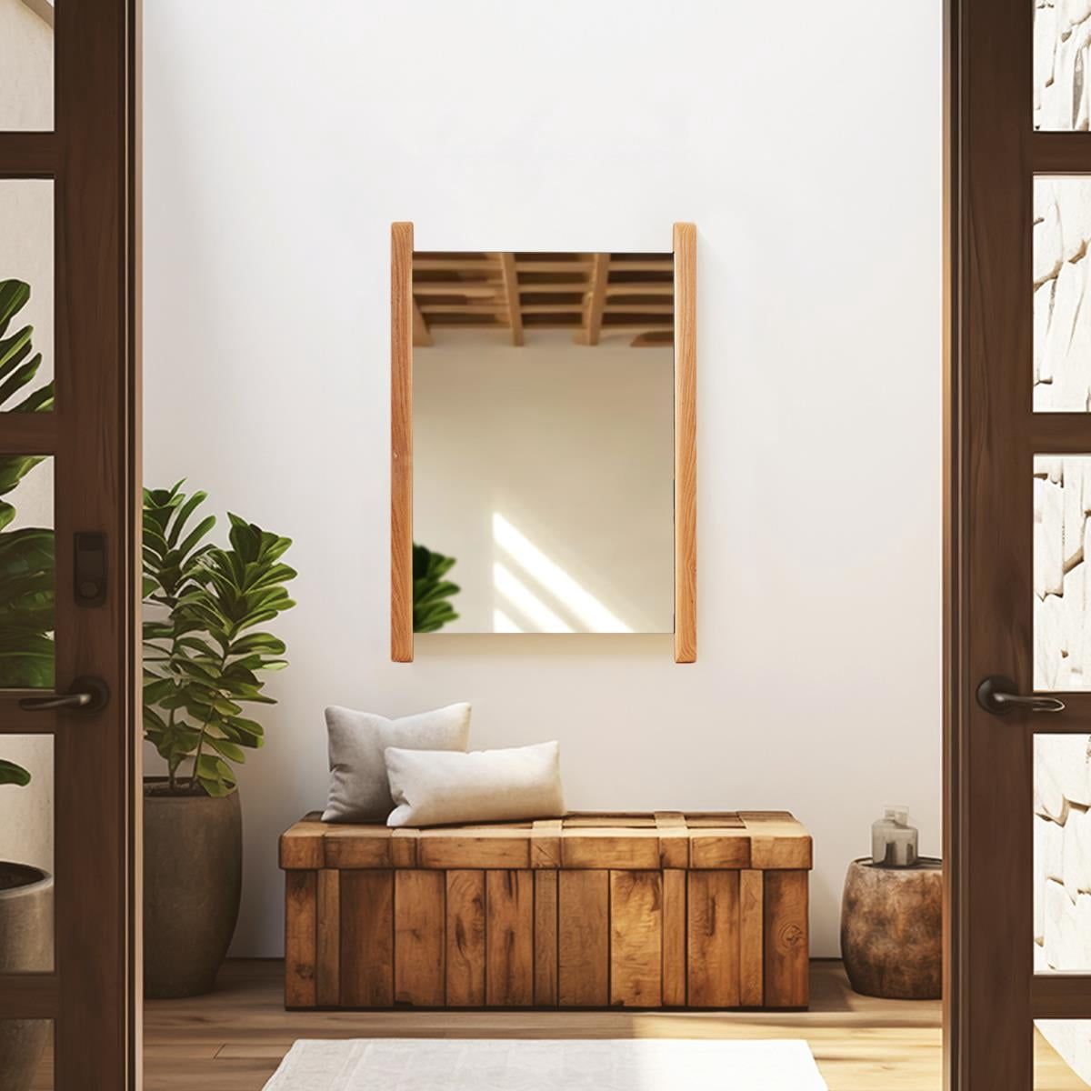Tyler Dillon Natural Wood Side Framed Rectangular Vanity Mirror - 22"H x 16"W
