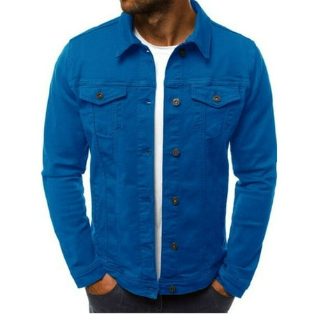 Men's Coat Denim Jacket Jean Cargo Cowboy Lapel Single Breasted Casual