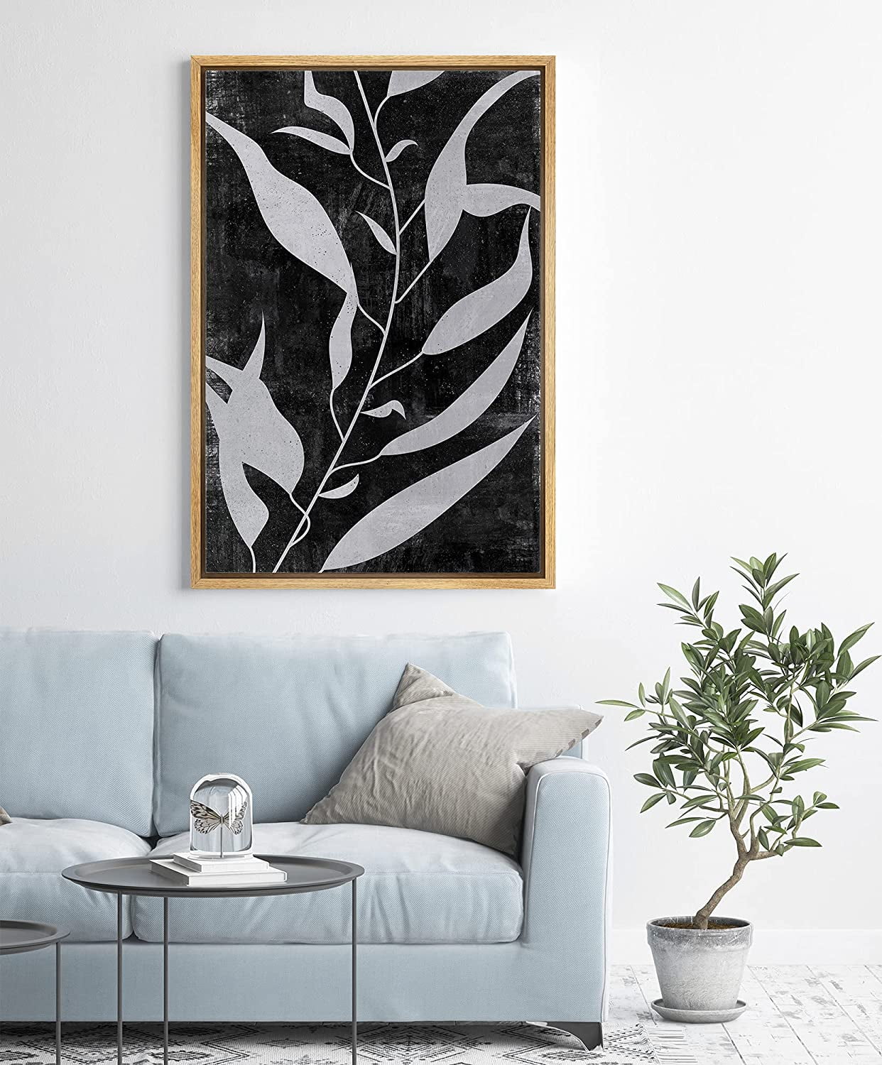 PixonSign Framed Canvas Print Wall Art Long Silver Leaves Floral ...