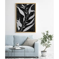 PixonSign Framed Canvas Print Wall Art Long Silver Leaves Floral Wilderness Illustrations Modern Art Minimalist Relax/Calm Dark Black and White for Living Room, Bedroom, Office - 16"x24" Natural