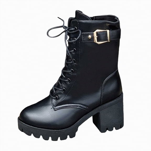 UngA Women Combat Boots Mid Calf Built-in Wallet Pocket Lace up Military Womans Boots Black,Size 8