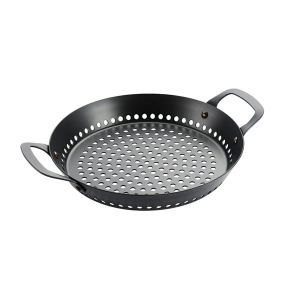 Tramontina Churrasco BBQ 12-Inch Carbon Steel Round Grill Pan, Perforated, Oven-Safe
