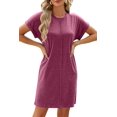 thumbnail image 2 of Womens Summer T Shirt Dress Casual Cap Sleeve Crewneck Loose Shift Mini Dresses Wine Red XL, 2 of 9