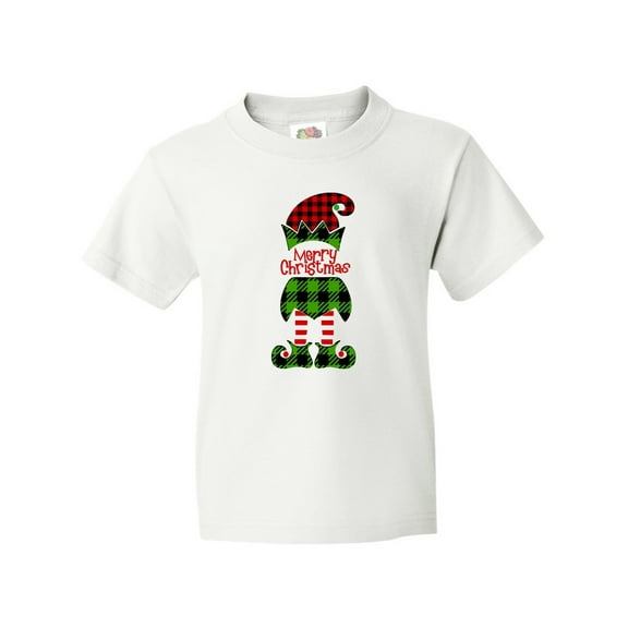 Inktastic Merry Christmas Elf in Red and Green Plaid Youth T-Shirt
