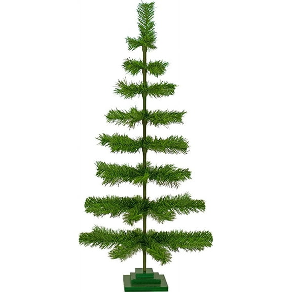 48"  Green Tinsel Christmas Tree, Indoor Outdoor Holiday Decor and Centerpiece, Wood Stand Included - 4FT Tall ( Green)