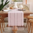 thumbnail image 1 of XINQIHANG Farmhouse Table Runner Rustic Style 13\u201c x 72\u201d, Braided Striped Linen Fall Table Runner 72 Inches Long with Tassels for Dining Room Kitchen Reading Dresser Décor,Pink, 1 of 6