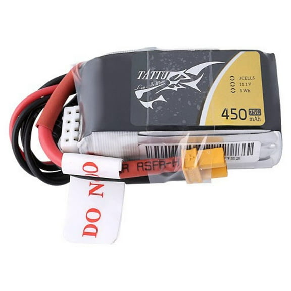 Tattu 11.1V 450mAh 75C 3S1P Li-Po Battery Pack with XT30 Plug for 90-150 Size FPV Quadcopter