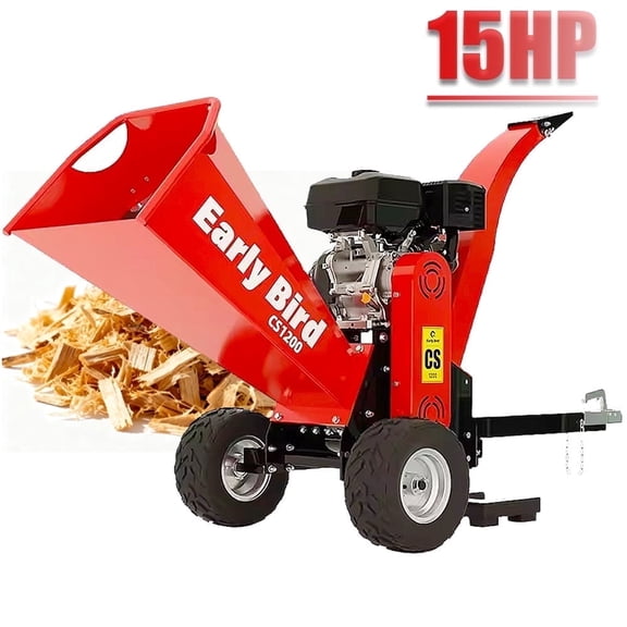 MMS 5inch 15 hp 420cc Gas Powered Wood Chipper Shredder, Heavy Duty Woodchipper with Towbar for Large Properties & Landscaping