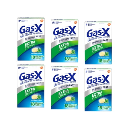 6 Pack - Gas-X Chewables Extra Strength Peppermint Creme 18 Tablets Each