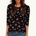 thumbnail image 4 of Womens Halloween Shirts Spooky 3/4 Sleeve T Shirts Funny Halloween Ghost Pumpkin Printed Tops Horror O Neck Pullover Three Quarter Length Blouse,3XL, 4 of 7