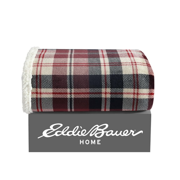 Eddie Bauer Trailhead Plaid Red Ultra Soft Plush Fleece Throw Blanket, 60" X 50"