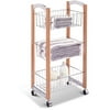 Rolling Three-Tier Cart with Baskets, Wood and Chrome