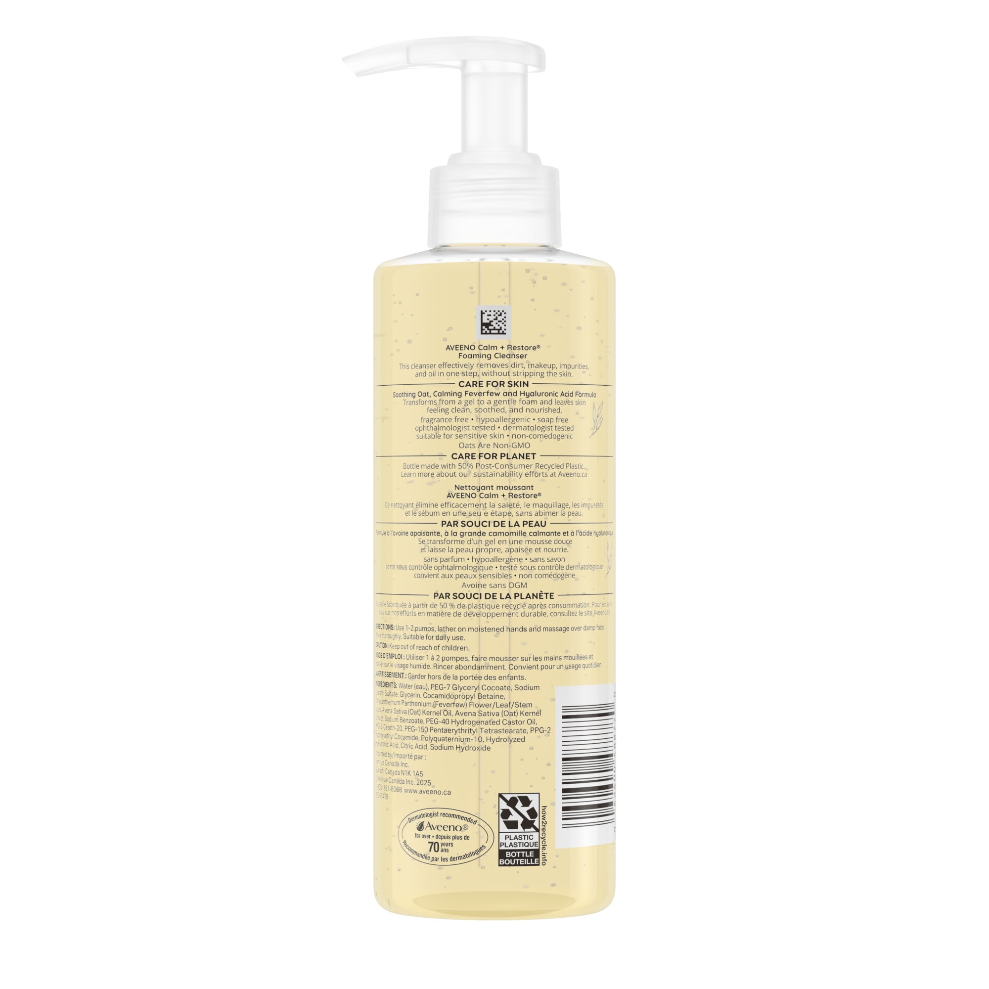 Aveeno Calm + Restore Foaming Cleanser for Sensitive Skin, Daily Face Wash Gently Removes Makeup & Cleanses Skin with Soothing Oat, 232 ml