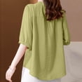 thumbnail image 3 of Stichou Linen Shirts for Women 2026 3/4 Sleeve Casual Tshirts Comfortable Tunic Tops Summer Trendy Floral Clothes Green XL, 3 of 5