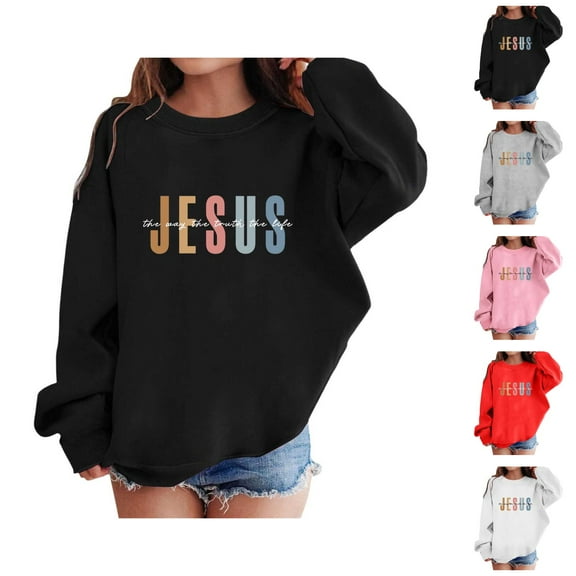 Christian Hoodies for Girl Jesus The Way The Truth The Life Long Sleeve Crewneck Sweatshirt Pullover Tops