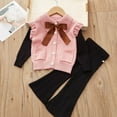 thumbnail image 2 of Odeerbi 2-8 Years Toddler Girls Cotton Outfits Twofer Long Sleeve Knitted Cardigan Tops Flared Pants Two-piece Set Solid Color Casual Loungewear Toddler Girls Clothes, 2 of 7
