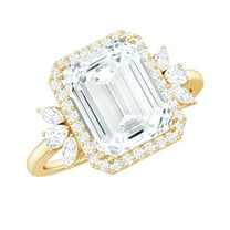 Rosec Jewels Certified Moissanite Emerald Cut Halo Engagement Ring (7X9 mm, D-VS1 Quality) - with Jewelry Box, 10K Yellow Gold, US 9.00