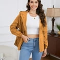 thumbnail image 4 of Defitshape Women's Rain Jacket Outdoor Waterproof Short Anoraks Hooded Lightweight Raincoat Long Sleeve Full Zip Fall Top Casual Windbreaker Golden 14, 4 of 5