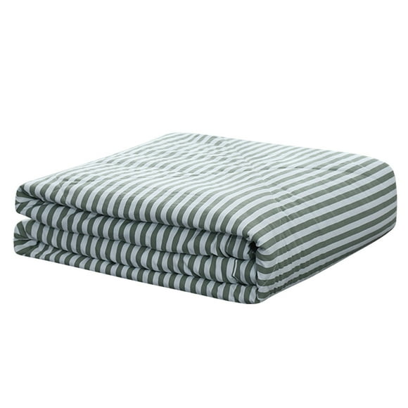 Machine Washable, Lightweight Quilt Blanket, Large Size Green Stripe Summer AC Comforter