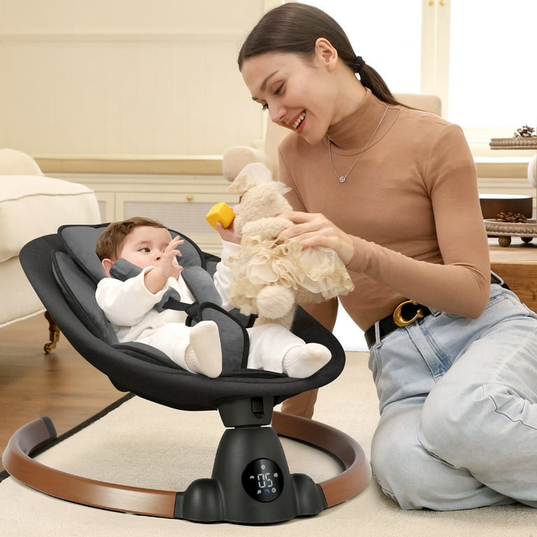 Babyeap Baby Swing for Infants - Smart Electric Swing with Bluetooth Control 5-point Harness,5 Sway Speed,10 Lullabies(Black)